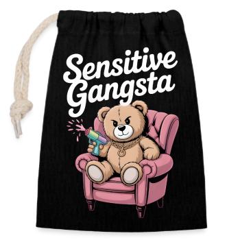 Sensitive Gangsta Teddy Edition - Verschließbarer Geschenkbeutel aus Baumwolle (14x20cm) - Schwarz - Vorne