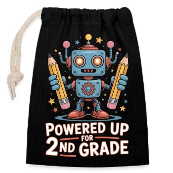 Mis sous tension pour le robot de démarrage de l’école de 2e année - Sac cadeau en coton avec cordon (14 x 20 cm) - noir - Devant