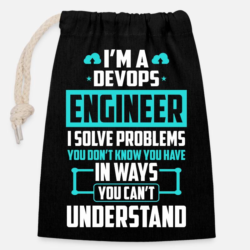 Ingénieur DevOps Je résous les problèmes que vous ne pouvez pas résoudre - Sac cadeau en coton avec cordon (14 x 20 cm) - noir