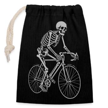 Skeleton Cyclist is riding the bicycle - Closable cotton gift bag (14x20cm) - black - Front