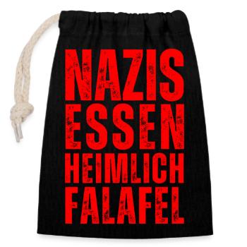 'Nazis essen heimlich Falafel' - Anti Rassismus! - Verschließbarer Geschenkbeutel aus Baumwolle (14x20cm) - Schwarz - Vorne