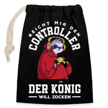 Reicht mir den Controller – König will zocken - Verschließbarer Geschenkbeutel aus Baumwolle (14x20cm) - Schwarz - Vorne