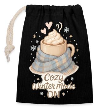 Cozy Winter Fashion – Cozy Winter Cocoa Design - Closable cotton gift bag (14x20cm) - black - Front