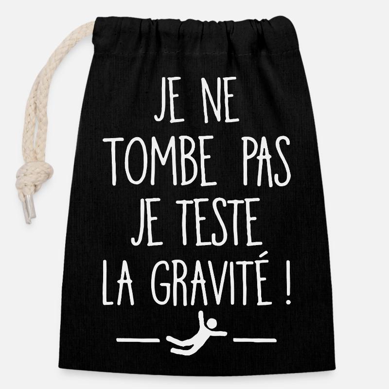 I Don't Fall I Test Gravity Humor Fall - Closable cotton gift bag (14x20cm) - black