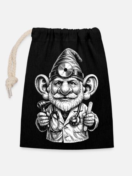 Pouce levé du Docteur Gnome. - Sac cadeau en coton avec cordon (14 x 20 cm) - noir