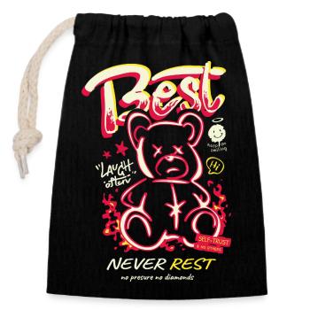 Best Never Rest Neon Teddy - Verschließbarer Geschenkbeutel aus Baumwolle (14x20cm) - Schwarz - Vorne