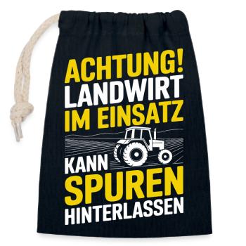 Attention : Un fermier en action peut laisser des traces - Sac cadeau en coton avec cordon (14 x 20 cm) - bleu marine - Devant