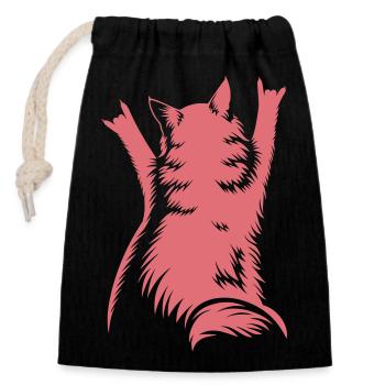 Rock Katze Rückenansicht – Devil Horns - Verschließbarer Geschenkbeutel aus Baumwolle (14x20cm) - Schwarz - Vorne