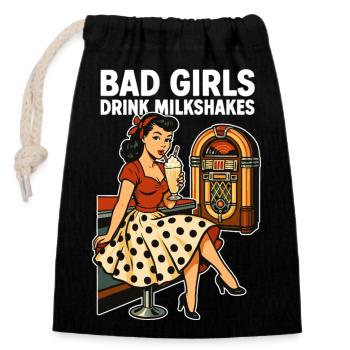Pin-up des années 50 : Bad Girls boivent des milkshakes Rockabilly - Sac cadeau en coton avec cordon (14 x 20 cm) - noir - Devant