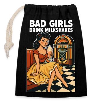 Pin-up des années 50 : Bad Girls boivent des milkshakes Rockabilly - Sac cadeau en coton avec cordon (14 x 20 cm) - noir - Devant