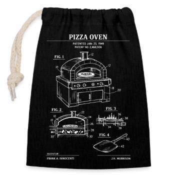 Pizzaofen-Patentblaupause - Verschließbarer Geschenkbeutel aus Baumwolle (14x20cm) - Schwarz - Vorne