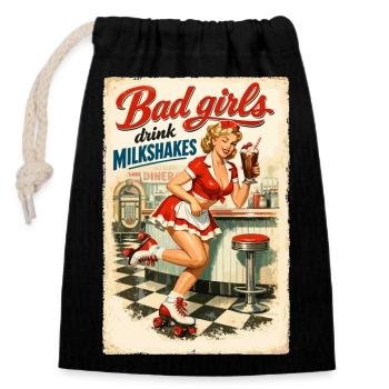 Pin-Up Bad Girls Drink Milkshakes: 50s Diner Style - Verschließbarer Geschenkbeutel aus Baumwolle (14x20cm) - Schwarz - Vorne