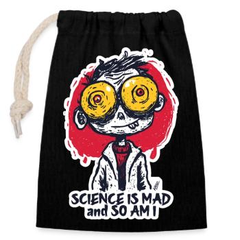Wide-Eyed Mad Scientist Sticker - Closable cotton gift bag (14x20cm) - black - Front