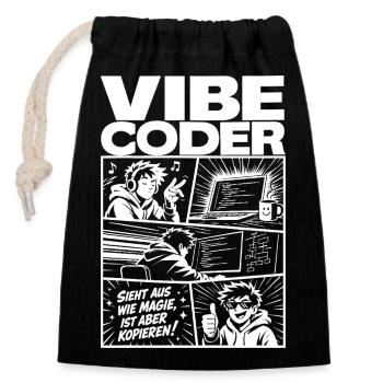 Vibe Coder Magie durch Kopieren Comic - Verschließbarer Geschenkbeutel aus Baumwolle (14x20cm) - Schwarz - Vorne