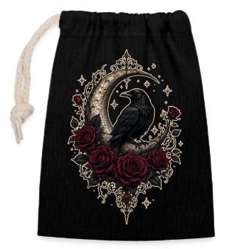 Corbeau Lune Romantique Sombre - Sac cadeau en coton avec cordon (14 x 20 cm) - noir - Devant