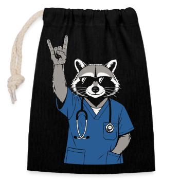 Infirmier Rock Raton Laveur - Humour Infirmière - Sac cadeau en coton avec cordon (14 x 20 cm) - noir - Devant