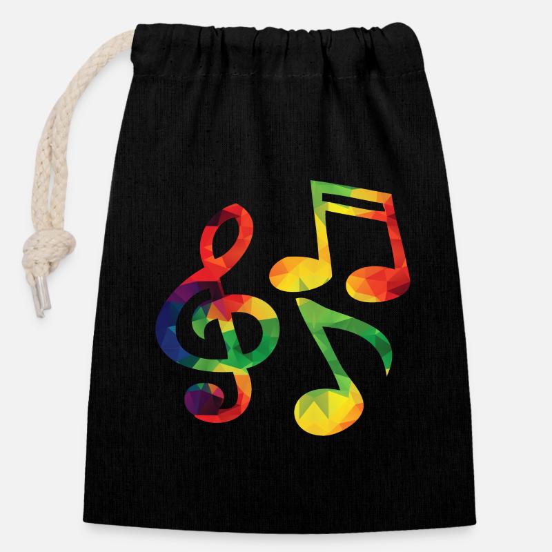 Colorful music notes - Closable cotton gift bag (14x20cm) - black