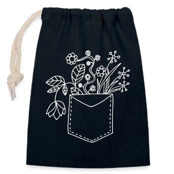 Breast pocket flowers floral cool motif - Closable cotton gift bag (14x20cm) - navy - Front