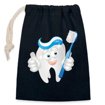 Dent blanche rayonnante avec du dentifrice en bande dessinée - Sac cadeau en coton avec cordon (14 x 20 cm) - bleu marine - Devant