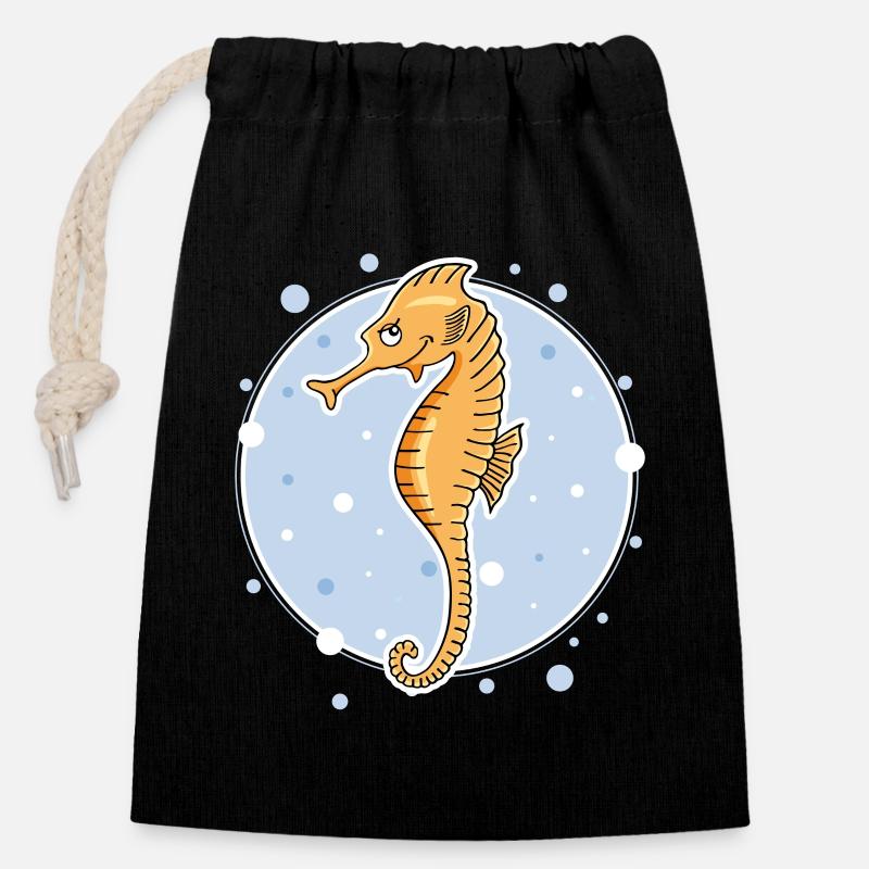Sea horse - Closable cotton gift bag (14x20cm) - black
