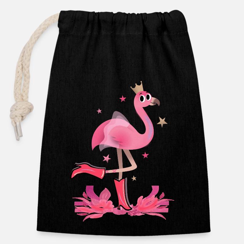 Flamingo Mädchen süss - Verschließbarer Geschenkbeutel aus Baumwolle (14x20cm) - Schwarz