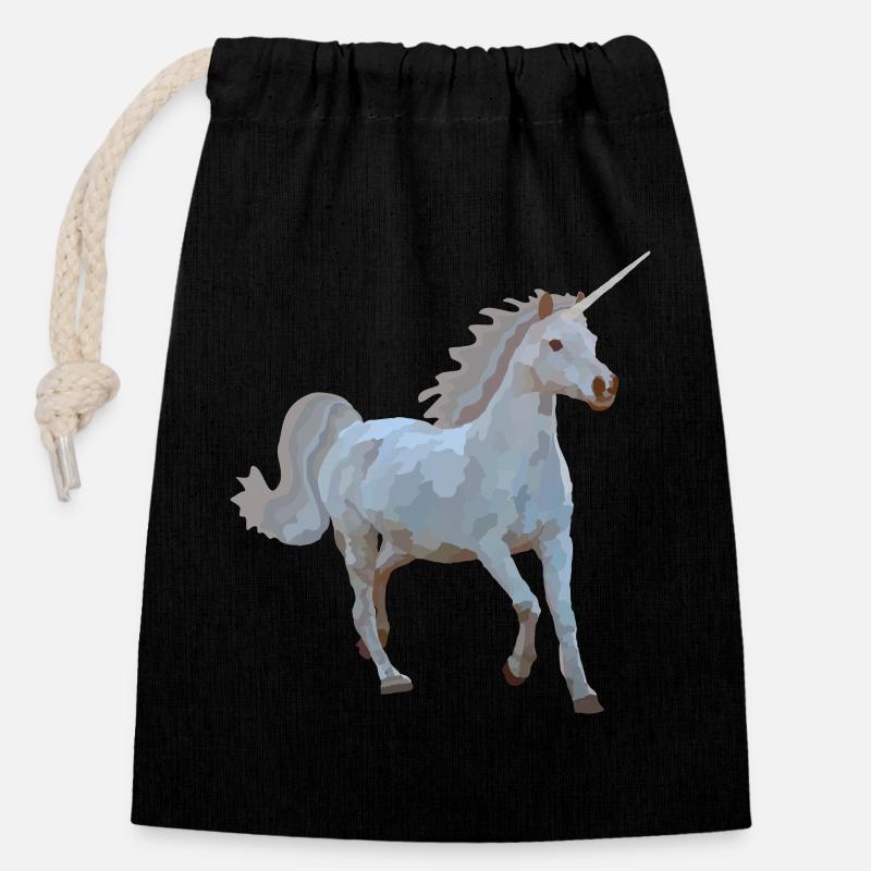 Elron, la licorne - Sac cadeau en coton avec cordon (14 x 20 cm) - noir