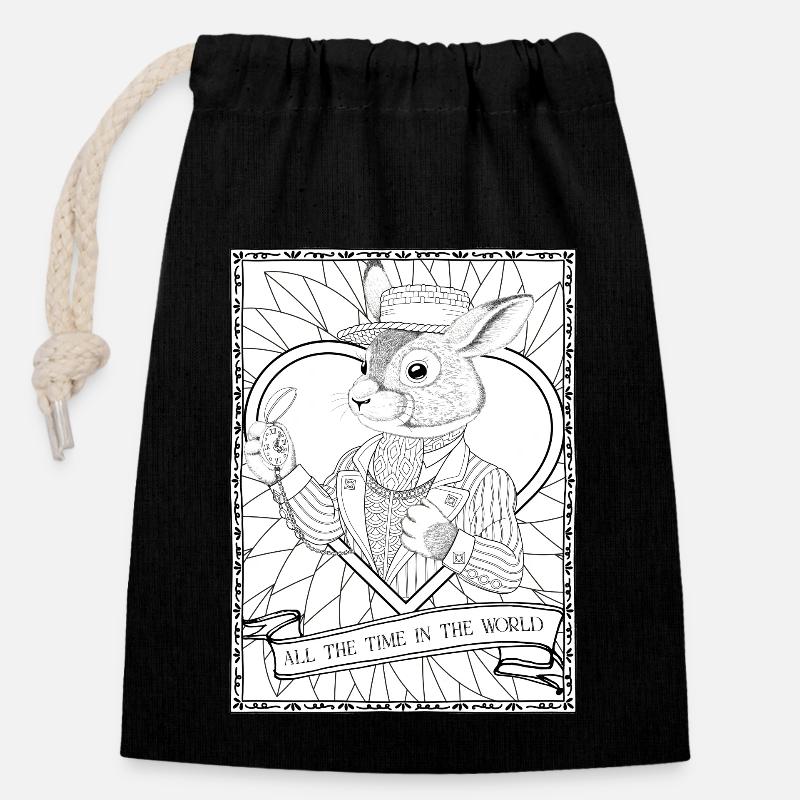 Magical Fantasy Rabbit & Timepiece Zitat - Verschließbarer Geschenkbeutel aus Baumwolle (14x20cm) - Schwarz
