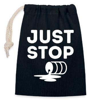 Just Stop Oil, Ecology, Oil - Closable cotton gift bag (14x20cm) - navy - Front