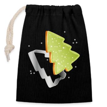 Biscuits au sapin de Noël avec glaçage vert - Sac cadeau en coton avec cordon (14 x 20 cm) - noir - Devant