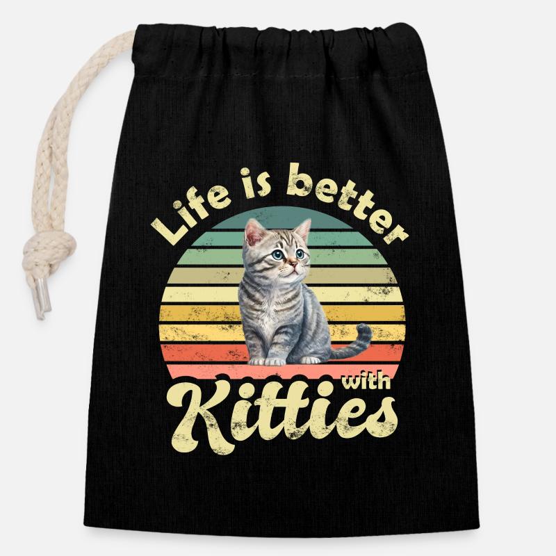 Cat Cats - Closable cotton gift bag (14x20cm) - black