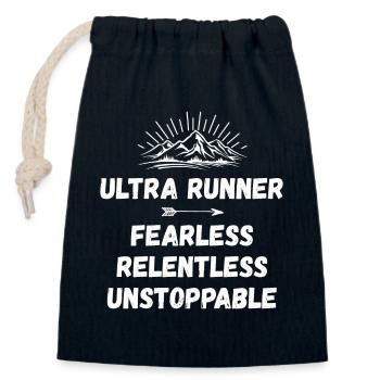 Ultra Runnner - Intrépide. Implacable. Imparable. - Sac cadeau en coton avec cordon (14 x 20 cm) - bleu marine - Devant
