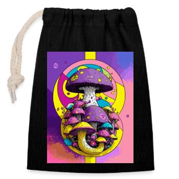 Mystic Moonlight Mushroom - Sac cadeau en coton avec cordon (14 x 20 cm) - noir - Devant
