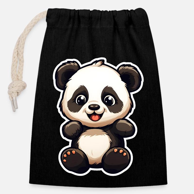 être un panda - Sac cadeau en coton avec cordon (14 x 20 cm) - noir