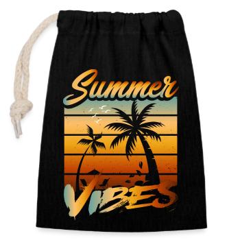 Plage de Vibes d’été - Sac cadeau en coton avec cordon (14 x 20 cm) - noir - Devant
