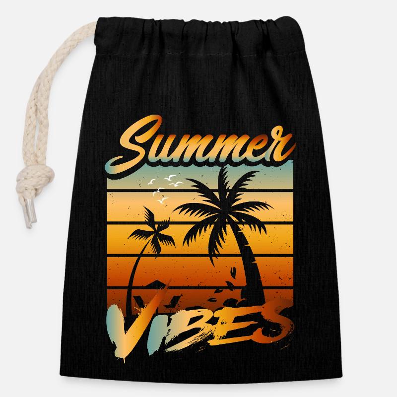 Summer Vibes Beach - Verschließbarer Geschenkbeutel aus Baumwolle (14x20cm) - Schwarz
