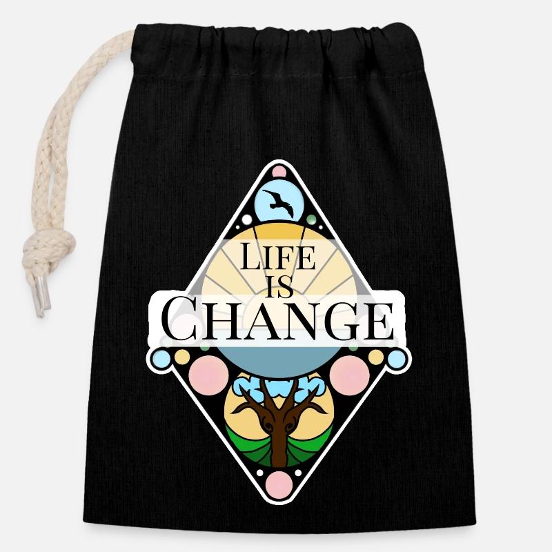 Life is Change - Verschließbarer Geschenkbeutel aus Baumwolle (14x20cm) - Schwarz