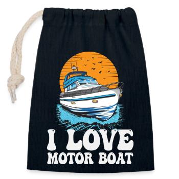 I Love Motor Boat Parade Motorboating Quote - Closable cotton gift bag (14x20cm) - navy - Front