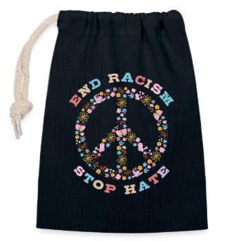 Pas de racisme, pas de haine - Sac cadeau en coton avec cordon (14 x 20 cm) - bleu marine - Devant