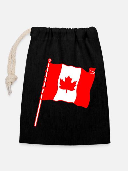 Flagge: Kanada-Ahornblatt - Verschließbarer Geschenkbeutel aus Baumwolle (14x20cm) - Schwarz
