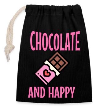 Chocolate and Happy: A Match Made in Heaven - Closable cotton gift bag (14x20cm) - black - Front