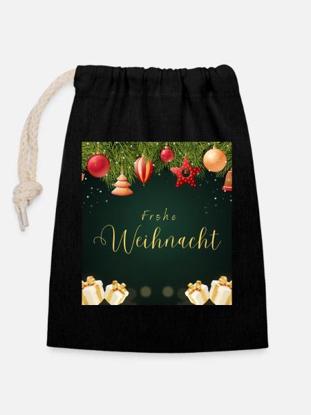 Frohe Weihnacht- Accessoires - Verschließbarer Geschenkbeutel aus Baumwolle (14x20cm) - Schwarz
