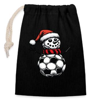 Snowman with Christmas Soccer Balls - Closable cotton gift bag (14x20cm) - black - Front