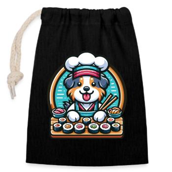 Australian Shepherd chef sushi kawaii style - Closable cotton gift bag (14x20cm) - black - Front
