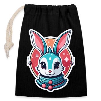 Hase Weihnachten Illustration - Verschließbarer Geschenkbeutel aus Baumwolle (14x20cm) - Schwarz - Vorne