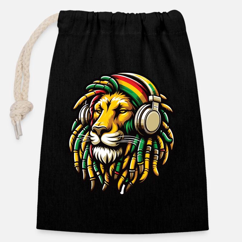 Ein Rasta-Löwe mit Dreadlocks und Kopfhörern - Verschließbarer Geschenkbeutel aus Baumwolle (14x20cm) - Schwarz