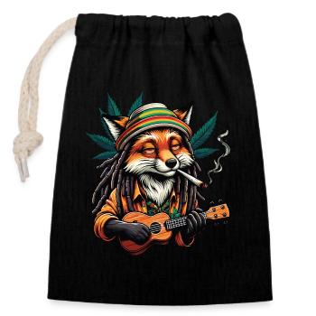 A Smoking Fox Joins While Playing the Ukulele - Closable cotton gift bag (14x20cm) - black - Front