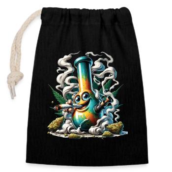 A bong smoking a cannabis joint - Closable cotton gift bag (14x20cm) - black - Front