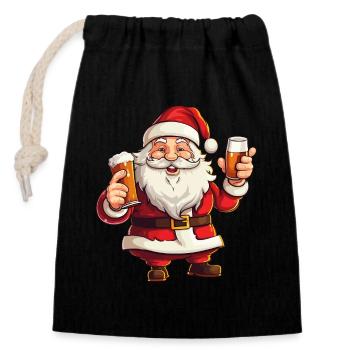 Weihnachtsmann Bier Alkohol Prost Glühwein Schnaps - Verschließbarer Geschenkbeutel aus Baumwolle (14x20cm) - Schwarz - Vorne
