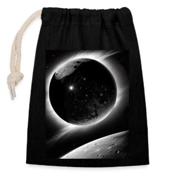 Dark Planet and Moon Solar System Galaxy Star - Closable cotton gift bag (14x20cm) - black - Front