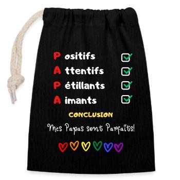 Mes papas sont parfaits message amour papas gays 1 - Sac cadeau en coton avec cordon (14 x 20 cm) - noir - Devant